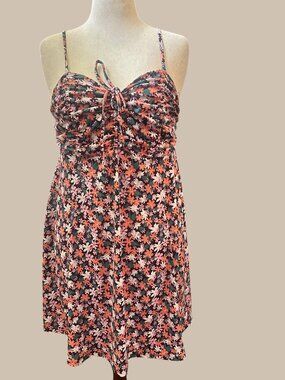 SO Floral Sundress XL Ruched Bust Tie Front Spaghetti Strap Dress